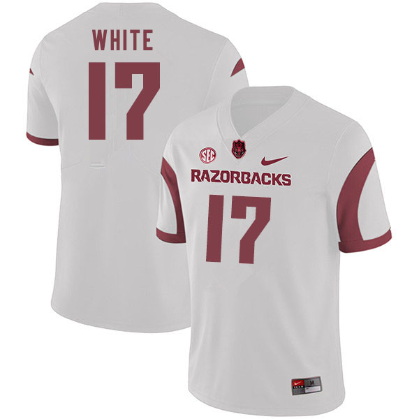Men #17 John David White Arkansas Razorbacks College Football Jerseys Sale-White